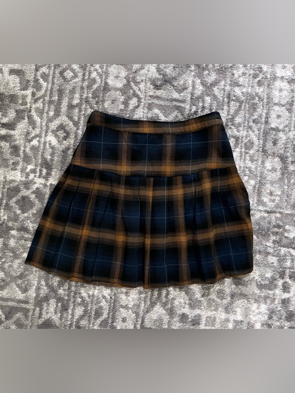 Dickies Navy and Tan Plaid Pleated Skirt